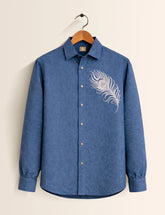 Blue Feather Printed Embroidery Full Sleeve Shirt - XPST