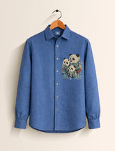 Blue Pandas Printed Embroidery Full Sleeve Shirt - XPST