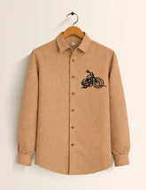 Brown Bike Printed Embroidery Full Sleeve Shirt - XPST