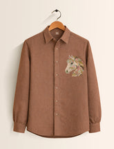 Brown Horse Printed Embroidery Full Sleeve Shirt - XPST