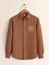 Choco Brown Deck Printed Embroidery Full Sleeve Shirt - XPST