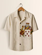 Cream Diamond Printed Embroidery Half Sleeve Shirt - XPST