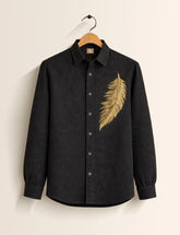 Golden Feather Printed Embroidery Full Sleeve Shirt - XPST