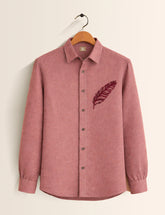 Maroon Feather Printed Embroidery Full Sleeve Shirt - XPST