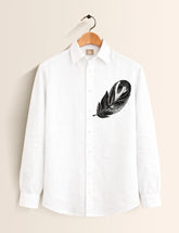 White Feather Printed Embroidery Full Sleeve Shirt - XPST
